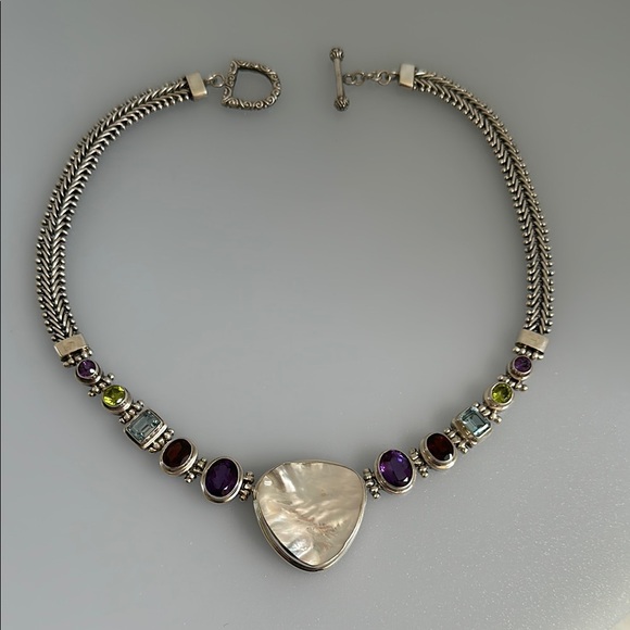 925 Silver real Gems amethyst, Garnet, Topaz, Tourmaline, seashells necklace - Picture 3 of 10